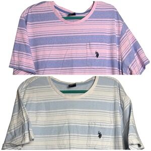 LOT OF 2 - U.S Polo Assn. Men's Short Sleeve T-Shirt Blue Pink White Stripe 2XL